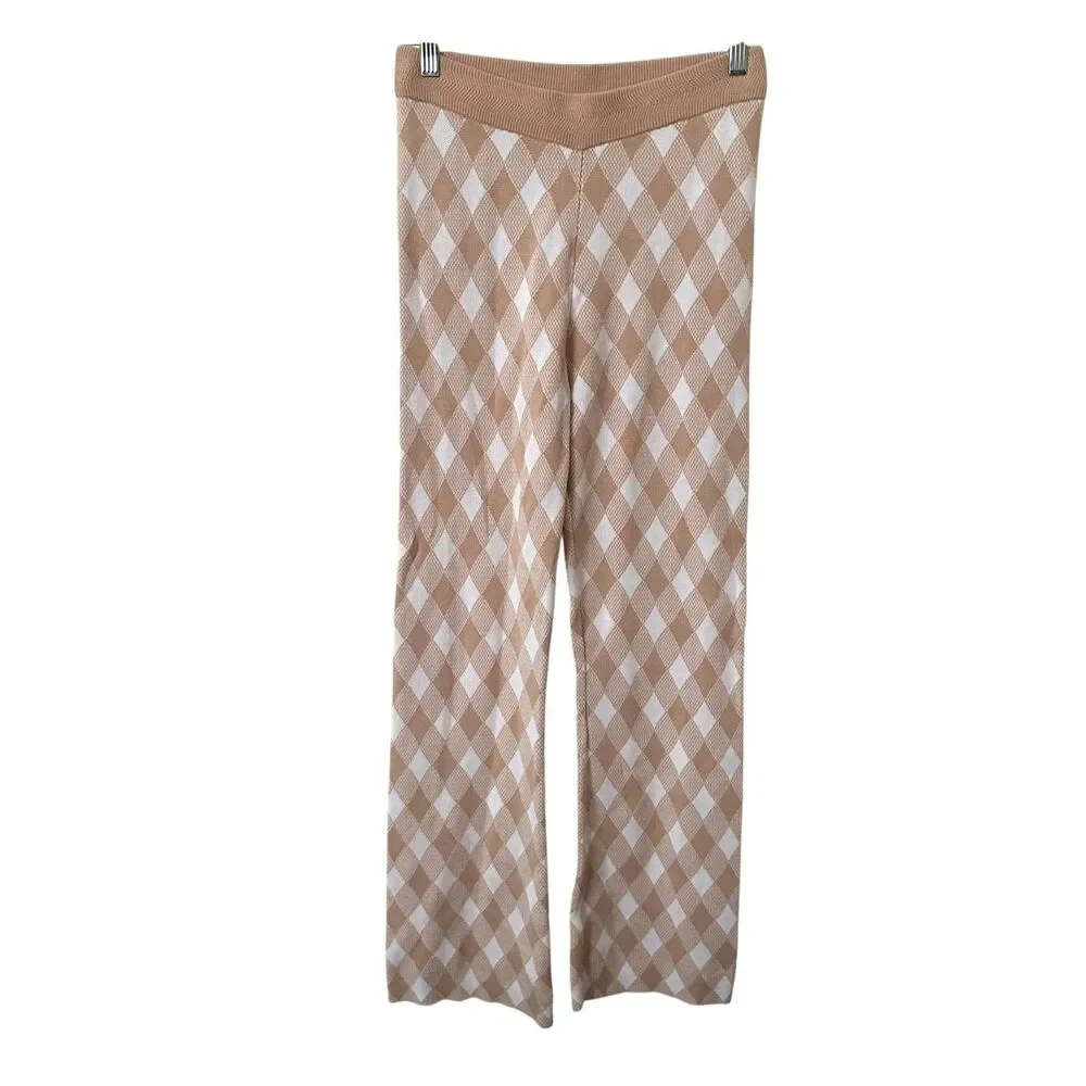 SAYLOR Checkered Knit Pant‎ Set Tan/White Small